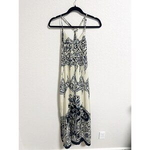 Sundance Womens Maxi Slip Dress Silk‎ Watercolor Floral Cream Navy Racerback XS